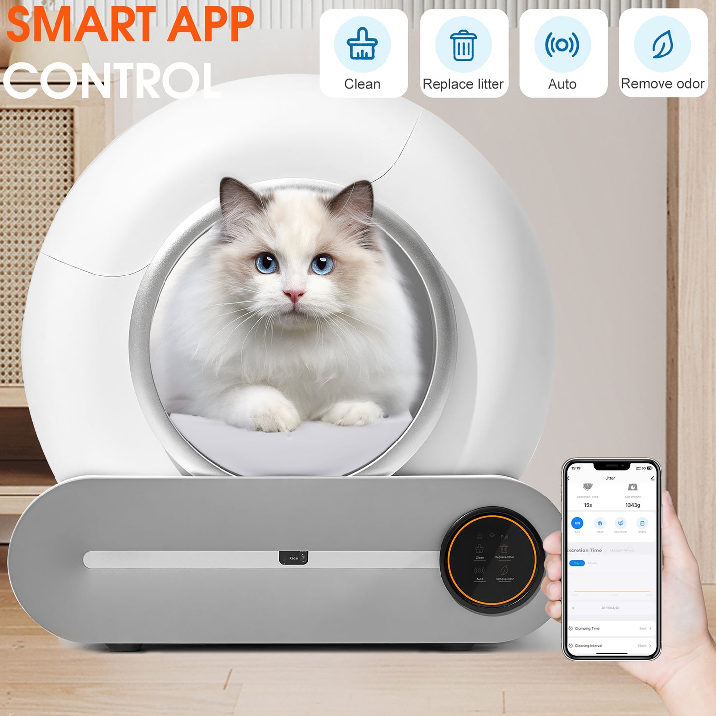 Pippinpet Self-cleaning cat litter box, automatic deodorization, App control, supports 2.4G WiFi